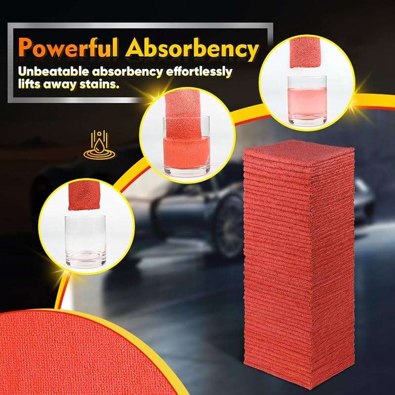 HOMEXCEL Red Shop Towels 100 Pack, Reusable Microfiber Cleaning Cloth Bulk, Multipurpose Microfiber Towels for Cars, House and Kitchen, Highly Absorbent Cleaning Rags 11.5 x 11.5 inch - Image 3