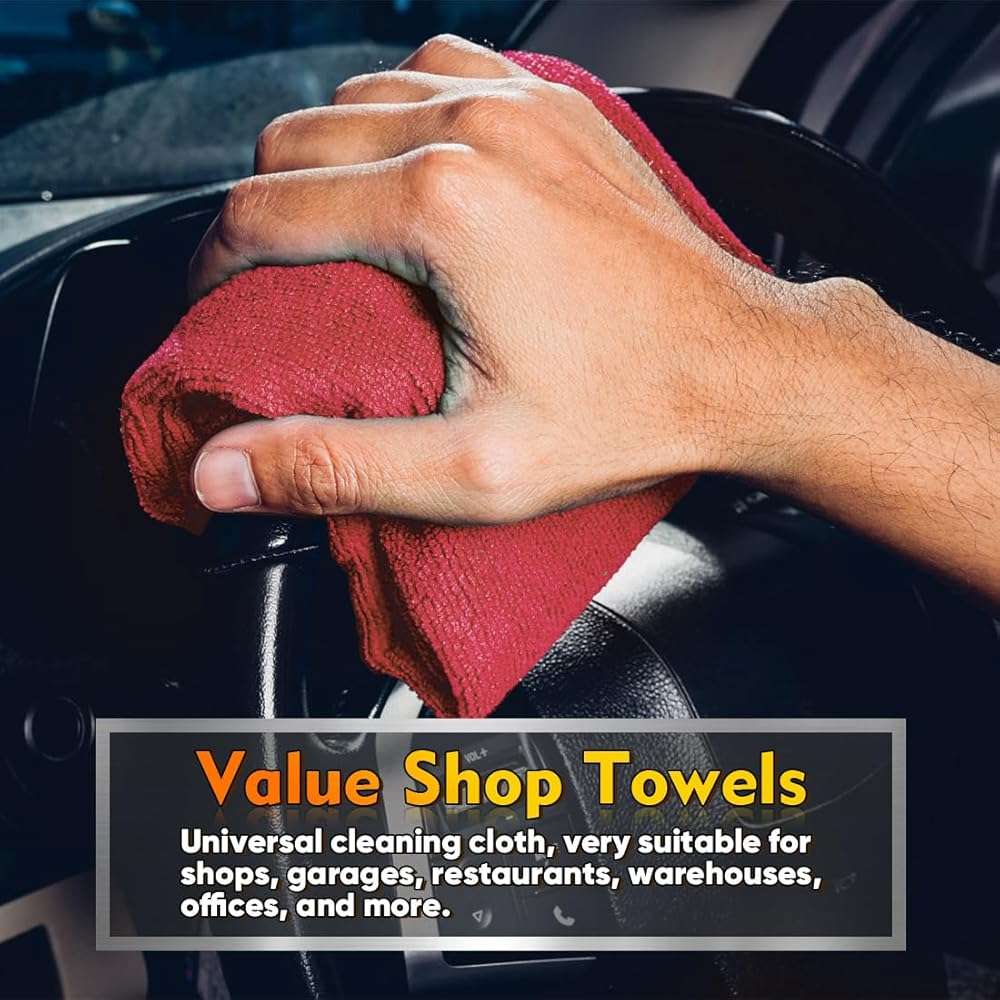HOMEXCEL Red Shop Towels 100 Pack, Reusable Microfiber Cleaning Cloth Bulk, Multipurpose Microfiber Towels for Cars, House and Kitchen, Highly Absorbent Cleaning Rags 11.5 x 11.5 inch - Image 4