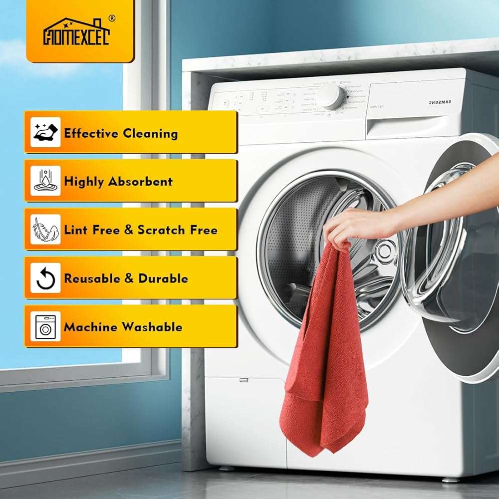 HOMEXCEL Red Shop Towels 100 Pack, Reusable Microfiber Cleaning Cloth Bulk, Multipurpose Microfiber Towels for Cars, House and Kitchen, Highly Absorbent Cleaning Rags 11.5 x 11.5 inch - Image 8