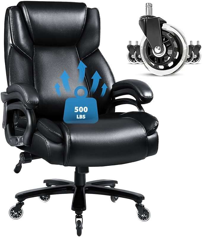 VITESSE 500lbs Heavy Duty Office Chair for Low Back Pain Relief, Big and Tall Office Chair with Ergonomic Lumbar Support, High Back Executive Chair with Quiet Rubber Wheel - Image 1