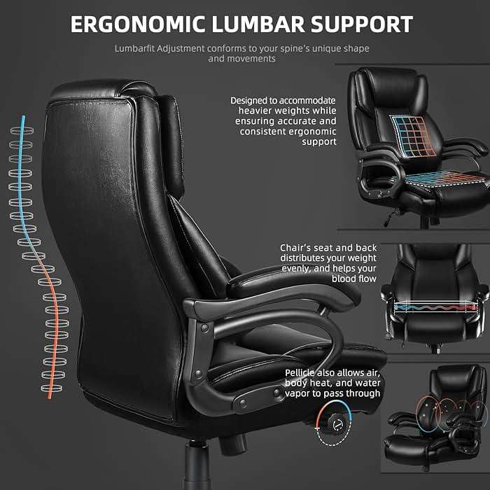 VITESSE 500lbs Heavy Duty Office Chair for Low Back Pain Relief, Big and Tall Office Chair with Ergonomic Lumbar Support, High Back Executive Chair with Quiet Rubber Wheel - Image 6