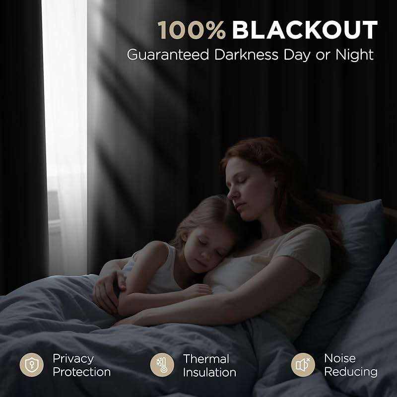Joydeco Blackout Curtains for Bedroom, Black out curtains 96 inch long 2 Panels, Long Black Drapes with Rod Pocket Back Tab, Room Darkening Noise Reducing & Wrinkle-Free Drapes for Living Room Windows - Image 3
