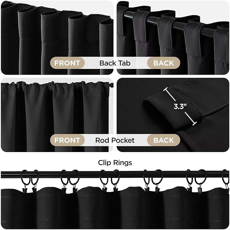 Joydeco Blackout Curtains for Bedroom, Black out curtains 96 inch long 2 Panels, Long Black Drapes with Rod Pocket Back Tab, Room Darkening Noise Reducing & Wrinkle-Free Drapes for Living Room Windows - Image 4