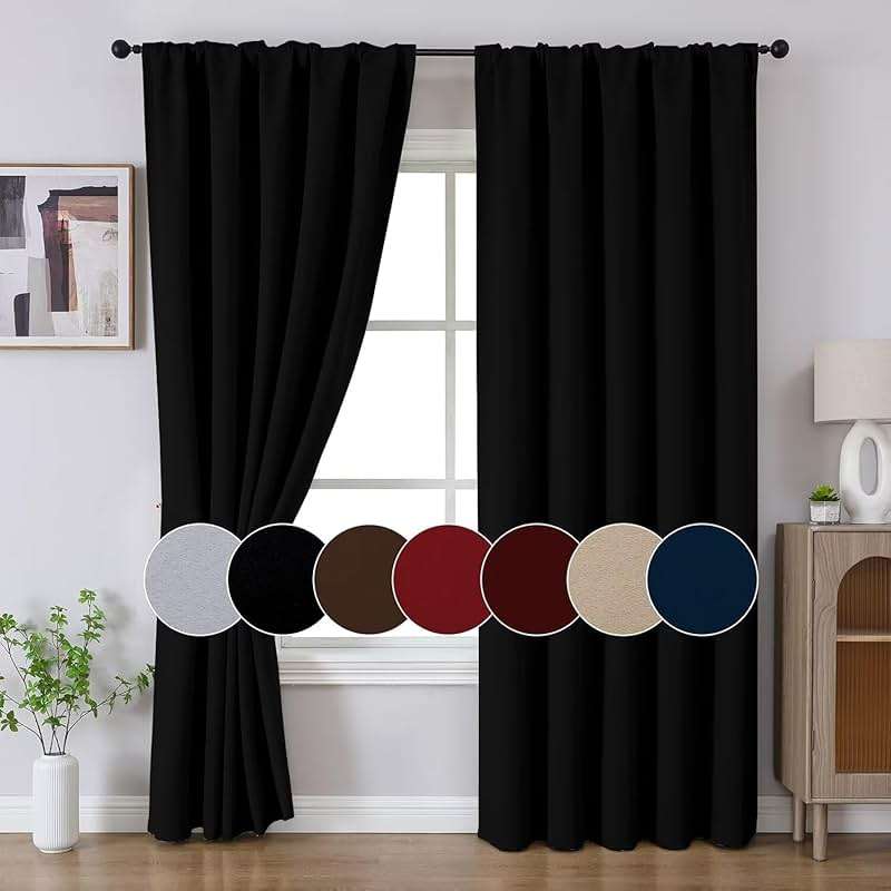 Joydeco Blackout Curtains for Bedroom, Black out curtains 96 inch long 2 Panels, Long Black Drapes with Rod Pocket Back Tab, Room Darkening Noise Reducing & Wrinkle-Free Drapes for Living Room Windows - Image 9