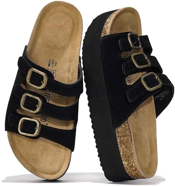 Project Cloud 100% Genuine Leather Platform Sandals Women Footwear - Comfortable Womens Slides Memory Foam Insole - Non Slip Water-Resistant 3-Strap Wedge Sandals for Women 2026 (Dyan) - Product Image