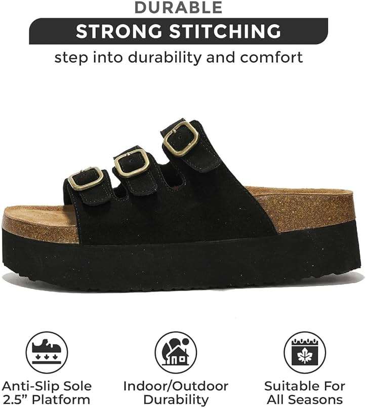 Project Cloud 100% Genuine Leather Platform Sandals Women Footwear - Comfortable Womens Slides Memory Foam Insole - Non Slip Water-Resistant 3-Strap Wedge Sandals for Women 2026 (Dyan) - Image 3