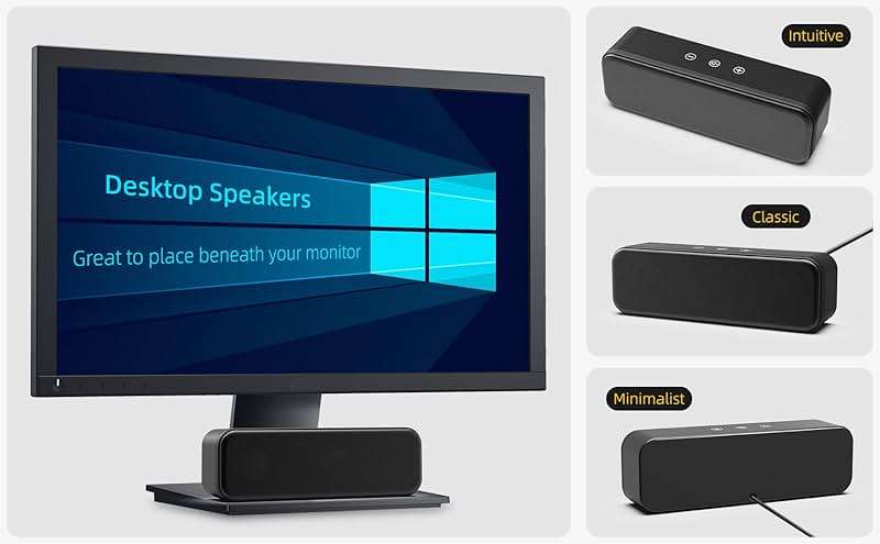 Computer Speakers for Desktop PC Laptop, Wired, USB Plug-in, External Speakers for Monitor, Small Computer Sound bar for PC, Loud Speaker with Deep Bass, Touch Control, Built-in USB-C to USB Adapter - Image 5