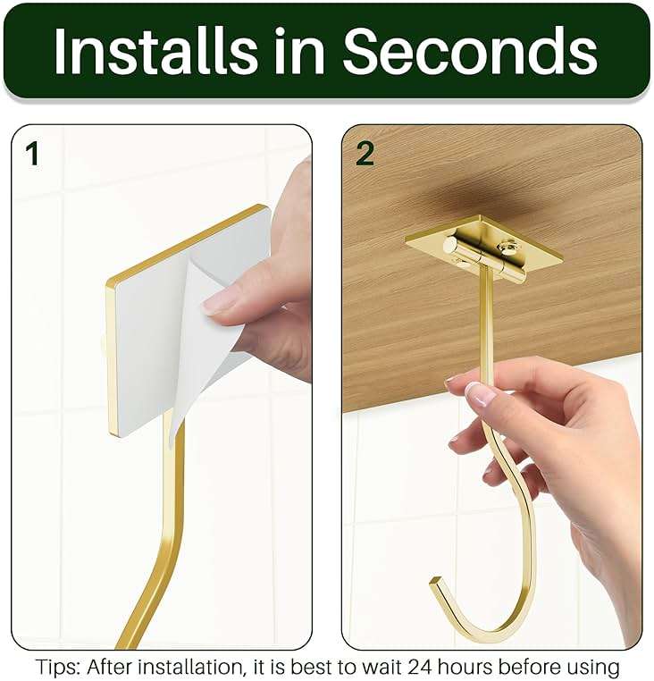 bussdis Adhesive Banana Hook Under Cabinet: 2-Pack Foldable Metal Banana Hanger, Space-Saving Under Counter Banana Holder for Kitchen & RV, Gold - Image 6