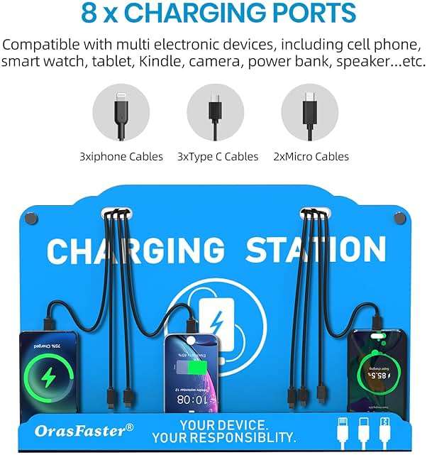 Orasfaster Wall Mounted Cell Phone Charging Station | Multi-Device Station with 8 Port Charging Dock | Application for Library, Hotel,Office,Hotels, Hospitals - Image 4