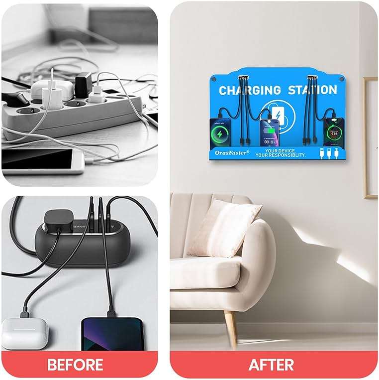 Orasfaster Wall Mounted Cell Phone Charging Station | Multi-Device Station with 8 Port Charging Dock | Application for Library, Hotel,Office,Hotels, Hospitals - Image 5