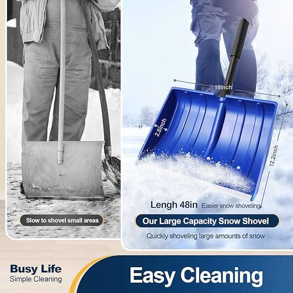 Yocada Snow Shovel for Driveway Home Garage Snow Removal 55 inch Long with D-Grip Handle Aluminum Strip Large Capacity Shovel for Garden Car Camping Outdoor - Image 2