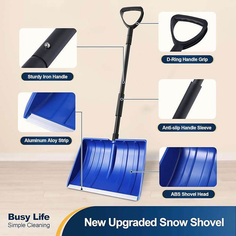 Yocada Snow Shovel for Driveway Home Garage Snow Removal 55 inch Long with D-Grip Handle Aluminum Strip Large Capacity Shovel for Garden Car Camping Outdoor - Image 3