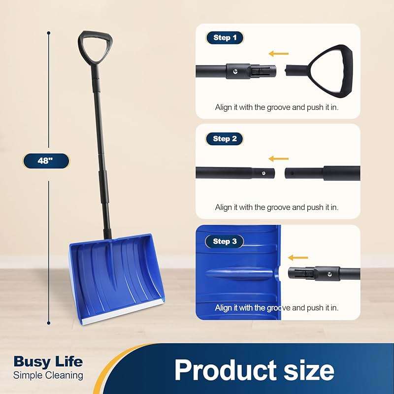 Yocada Snow Shovel for Driveway Home Garage Snow Removal 55 inch Long with D-Grip Handle Aluminum Strip Large Capacity Shovel for Garden Car Camping Outdoor - Image 4