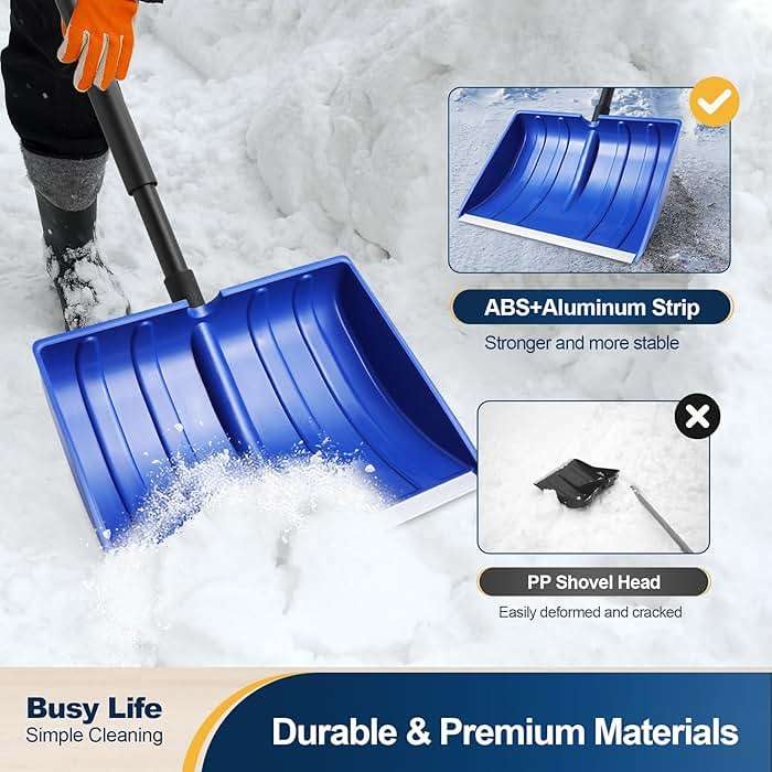 Yocada Snow Shovel for Driveway Home Garage Snow Removal 55 inch Long with D-Grip Handle Aluminum Strip Large Capacity Shovel for Garden Car Camping Outdoor - Image 5