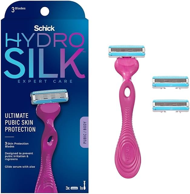 Schick Hydro Silk Ultimate Pubic Skin Protection, Bikini Razor | Razors for Women Sensitive Skin, Pubic Hair Razor for Women, Includes 1 Handle with 3 Refills - Product Image