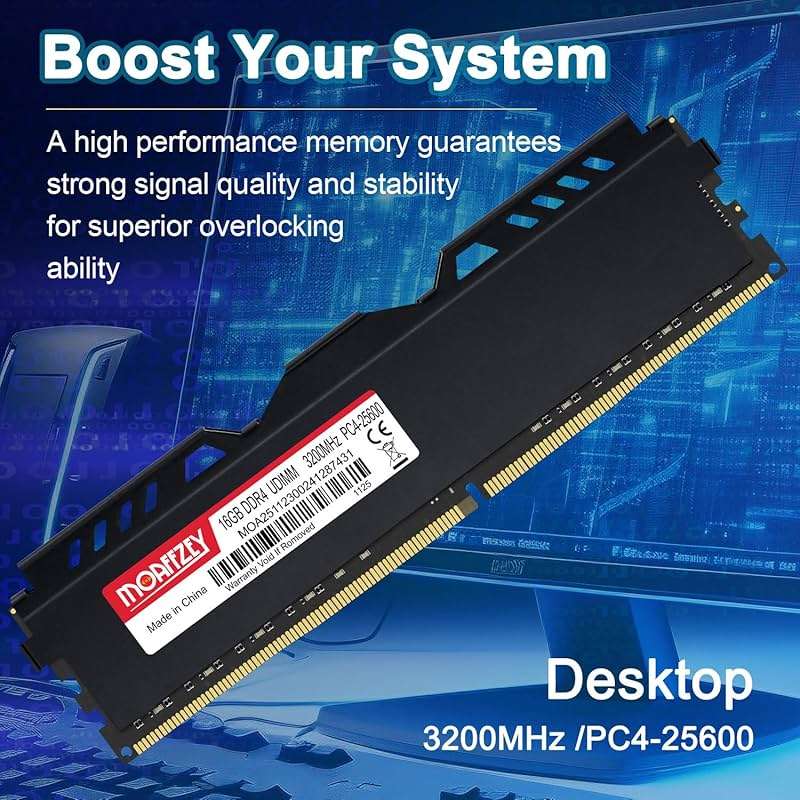 Moaffzey DDR4 RAM Kit 32GB(2x16GB) 3200MHz Desktop RAM PC4-25600 UDIMM Non-ECC Unbuffered 1.35V 288 Pin CL16 Desktop Computer Memory Upgrade Module Support XMP 2.0 Auto Overclocking (Black) - Image 2