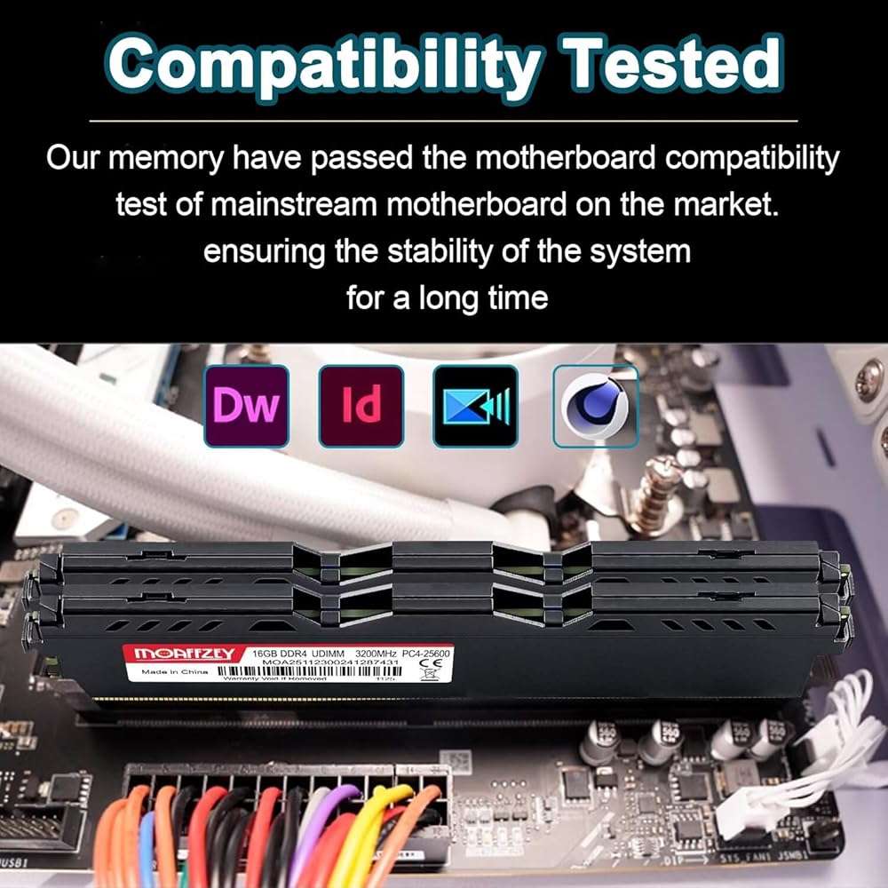 Moaffzey DDR4 RAM Kit 32GB(2x16GB) 3200MHz Desktop RAM PC4-25600 UDIMM Non-ECC Unbuffered 1.35V 288 Pin CL16 Desktop Computer Memory Upgrade Module Support XMP 2.0 Auto Overclocking (Black) - Image 4