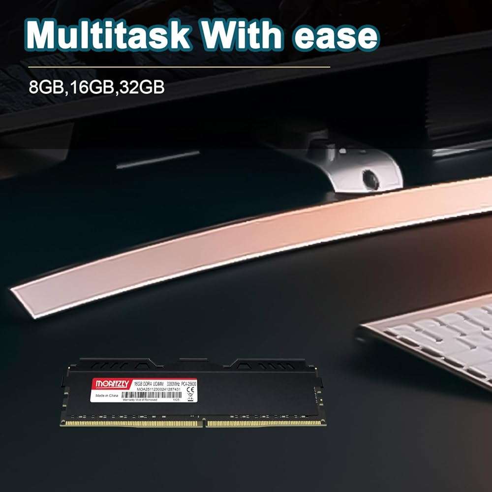 Moaffzey DDR4 RAM Kit 32GB(2x16GB) 3200MHz Desktop RAM PC4-25600 UDIMM Non-ECC Unbuffered 1.35V 288 Pin CL16 Desktop Computer Memory Upgrade Module Support XMP 2.0 Auto Overclocking (Black) - Image 7