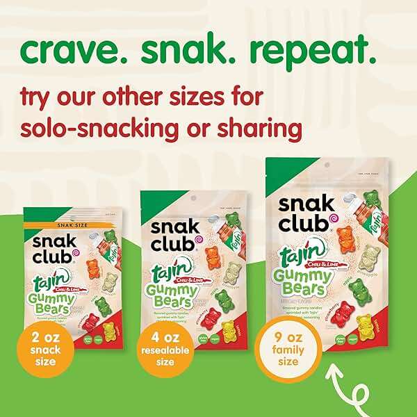 Snak Club Tajin Gummy Bears, Assorted Fruit Candy Gummies with Chili and Lime Seasoning, Mild, Gluten-Free and Vegan Snacks, 9 oz Resealable Bag - Image 7