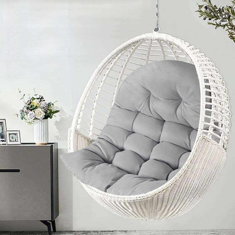 BCKNT Thicken Egg Chair Cushion Replacement, Outdoor Hammock Swing Cushions with Ties, Hanging Wicker Basket Seat Pad with High Elasticity PP Cotton, for Garden Patio Porch Furniture (Only Cushion) - Image 2