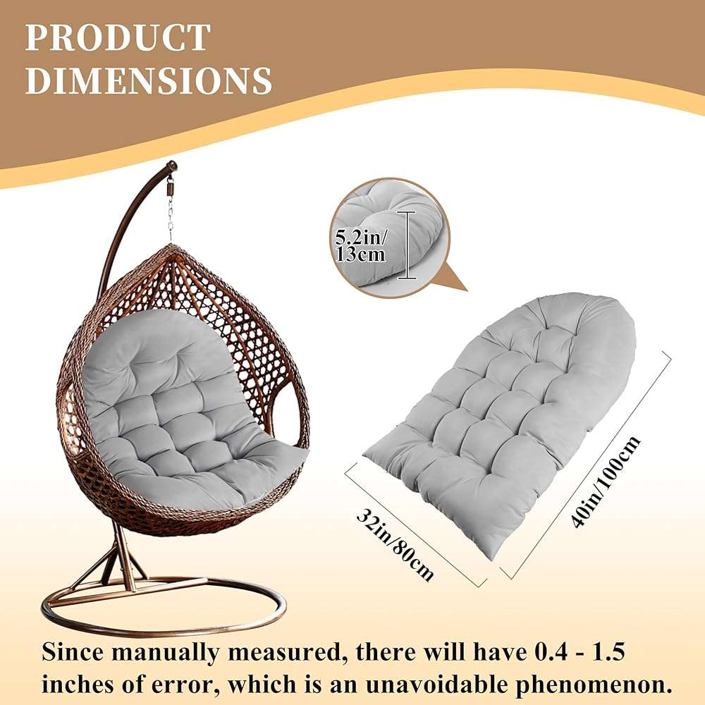 BCKNT Thicken Egg Chair Cushion Replacement, Outdoor Hammock Swing Cushions with Ties, Hanging Wicker Basket Seat Pad with High Elasticity PP Cotton, for Garden Patio Porch Furniture (Only Cushion) - Image 3