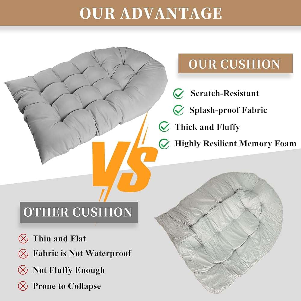 BCKNT Thicken Egg Chair Cushion Replacement, Outdoor Hammock Swing Cushions with Ties, Hanging Wicker Basket Seat Pad with High Elasticity PP Cotton, for Garden Patio Porch Furniture (Only Cushion) - Image 7