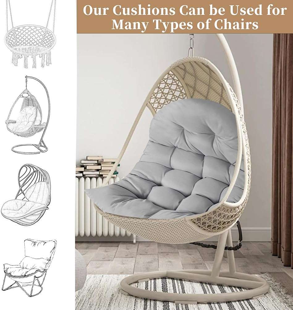 BCKNT Thicken Egg Chair Cushion Replacement, Outdoor Hammock Swing Cushions with Ties, Hanging Wicker Basket Seat Pad with High Elasticity PP Cotton, for Garden Patio Porch Furniture (Only Cushion) - Image 8