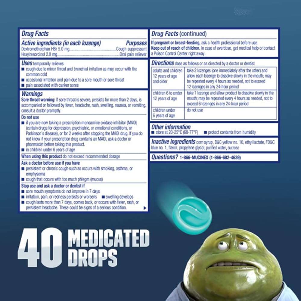 Mucinex InstaSoothe Sore Throat + Cough Relief Alpine Herbs & Mint Flavor, Fast Acting, Cooling Comfort, Powerful Sore Throat Oral Pain Reliever, 40 Medicated Drops (40 Count (Pack of 3)) - Image 5