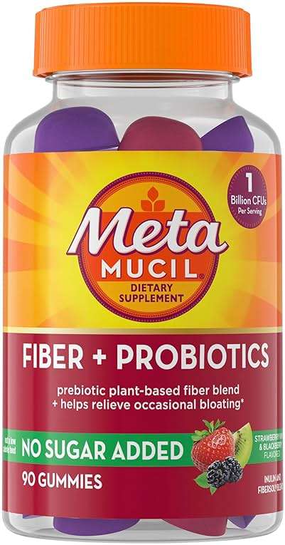Metamucil Fiber Gummies for Adults with Probiotics for Bloating Relief, No Sugar Added Strawberry Kiwi BlackBerry Flavors, 5g Prebiotic Plant Based Fiber Supplement Blend, 90 Count - Image 1