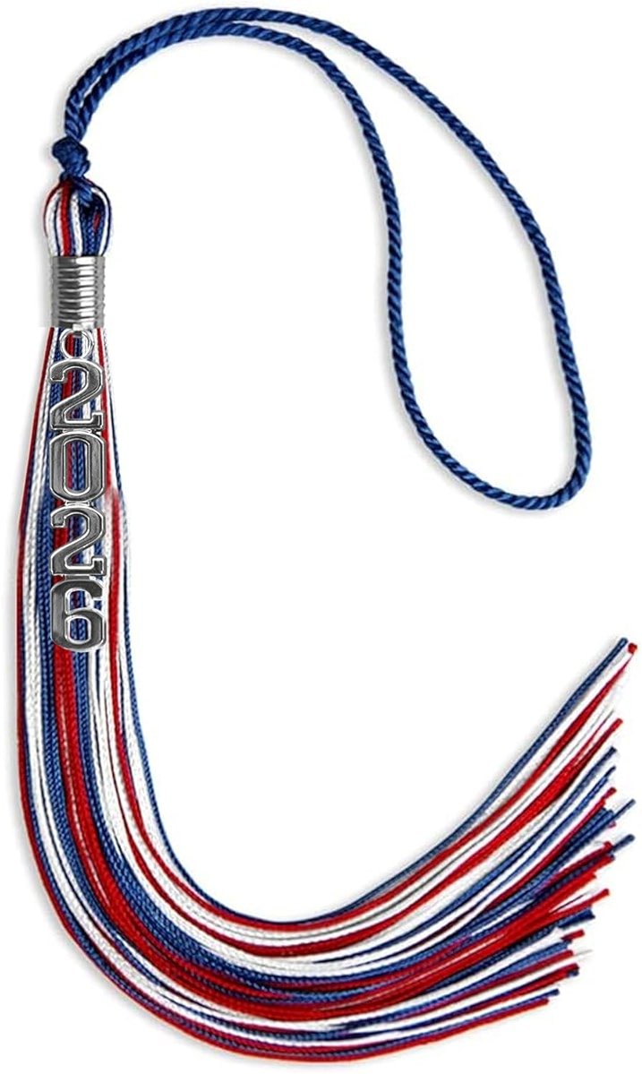 Endea Graduation Mixed Triple Color Tassel with Silver Stacked Date Drop - Product Image