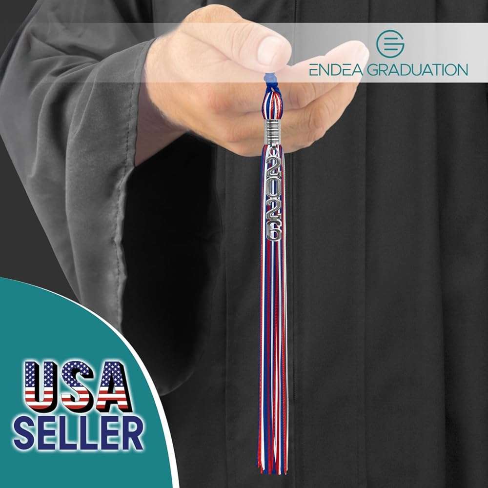 Endea Graduation Mixed Triple Color Tassel with Silver Stacked Date Drop - Image 2