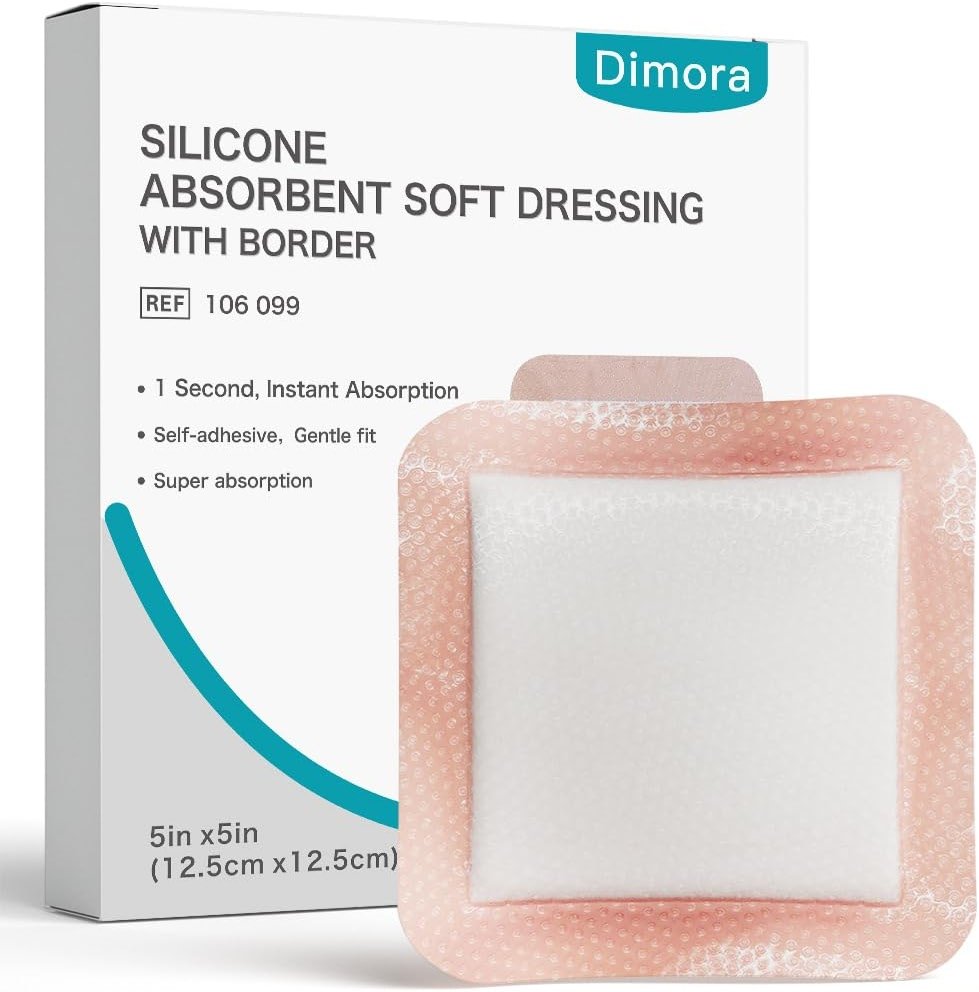 Dimora Silicone Super Absorbent Wound Dressings - Gentle Adhesive Bandages with Ultrasorb Polymer,Heavy Exudate Wound Care Pads 5"X 5" 10 Count - Product Image