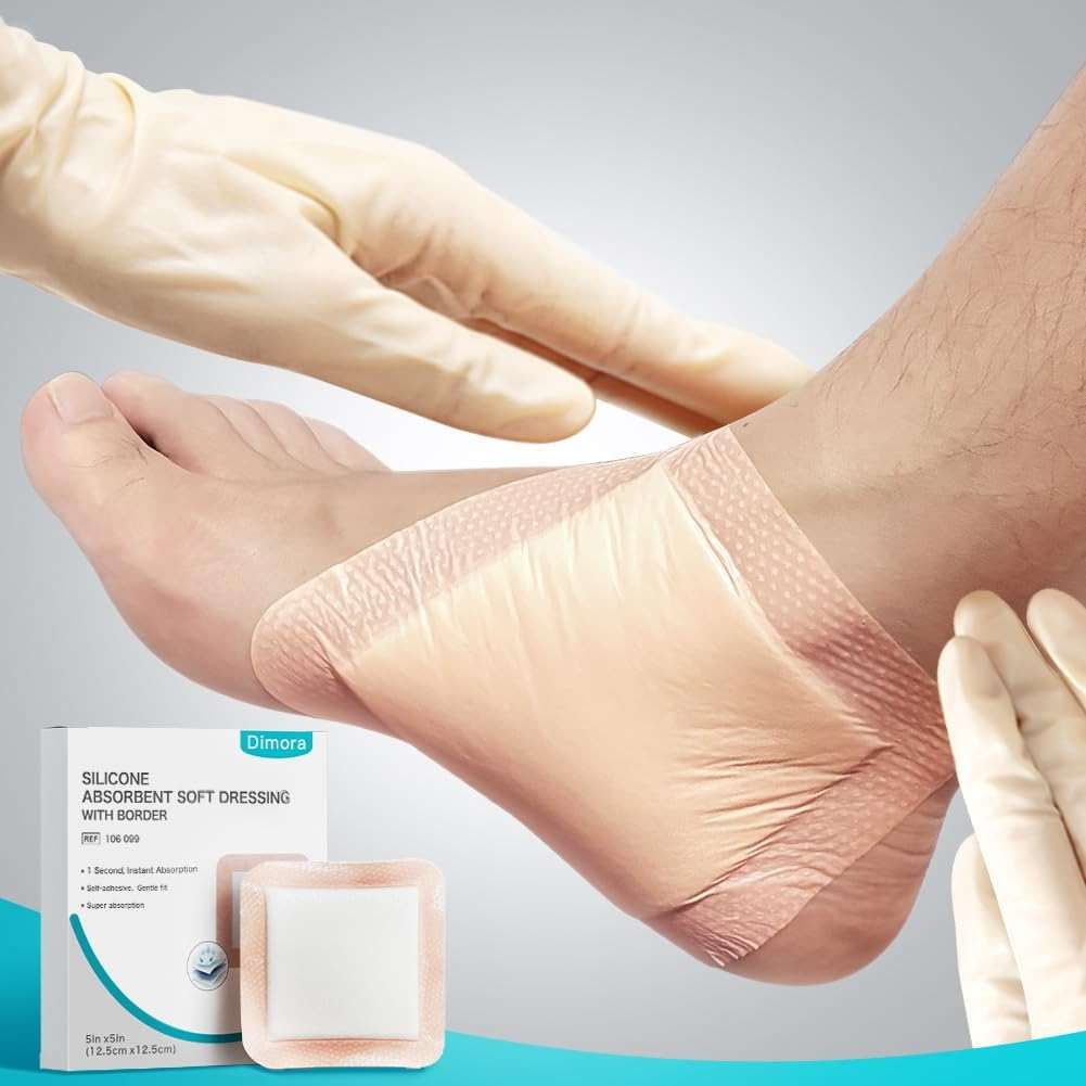 Dimora Silicone Super Absorbent Wound Dressings - Gentle Adhesive Bandages with Ultrasorb Polymer,Heavy Exudate Wound Care Pads 5"X 5" 10 Count - Image 6