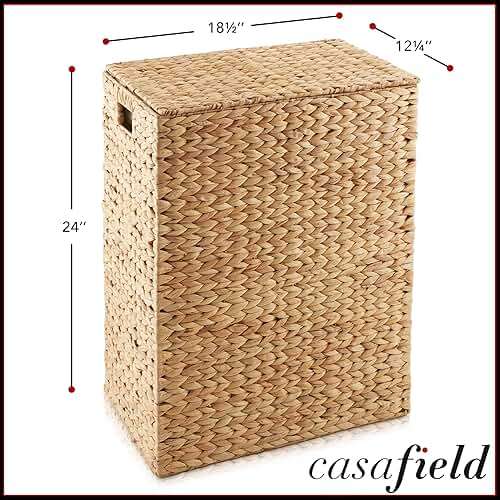 Casafield Large Laundry Hamper with Lid and Removable Liner Bag - Natural, Woven Water Hyacinth Rectangular Laundry Basket Sorter for Clothes and Towels - Image 2