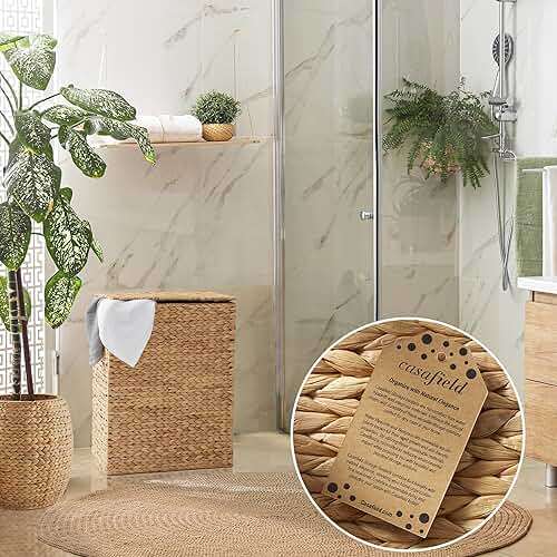 Casafield Large Laundry Hamper with Lid and Removable Liner Bag - Natural, Woven Water Hyacinth Rectangular Laundry Basket Sorter for Clothes and Towels - Image 3