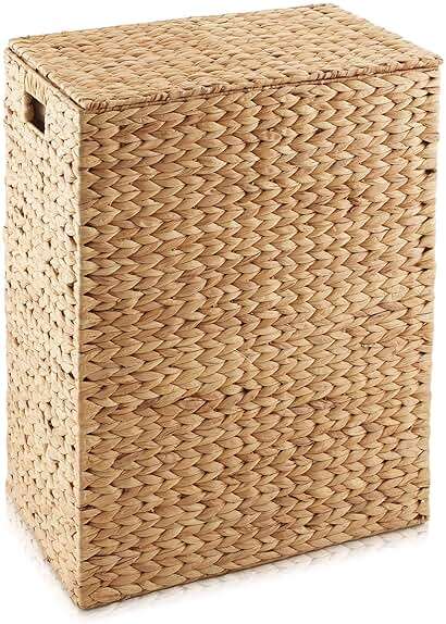 Casafield Large Laundry Hamper with Lid and Removable Liner Bag - Natural, Woven Water Hyacinth Rectangular Laundry Basket Sorter for Clothes and Towels - Image 4