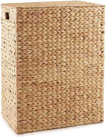 Casafield Large Laundry Hamper with Lid and Removable Liner Bag - Natural, Woven Water Hyacinth Rectangular Laundry Basket Sorter for Clothes and Towels - Image 5