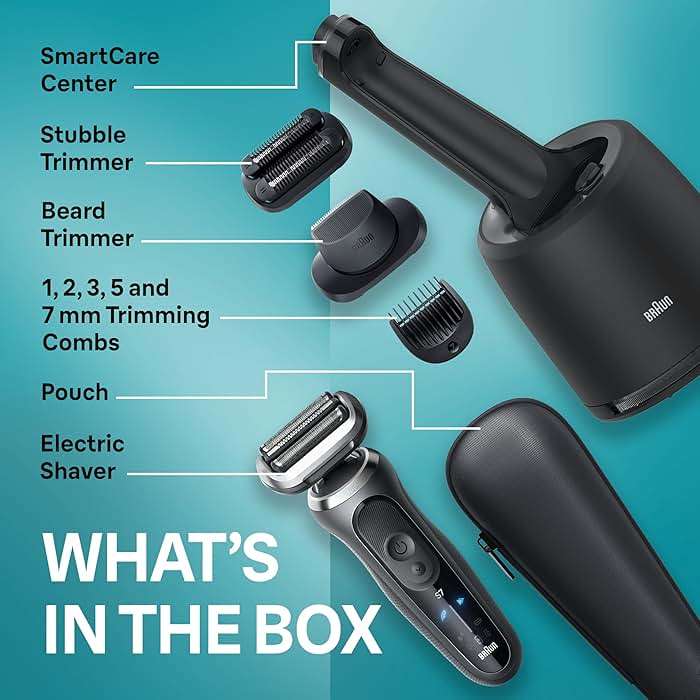 Braun Series 7 Electric Shaver for Men, Wet & Dry Foil Razor, 4-in-1 SmartCare Clean & Charge Center, Beard Trimmer Attachment, Stubble Attachment, Travel Case, Grey 7185cc - Image 2