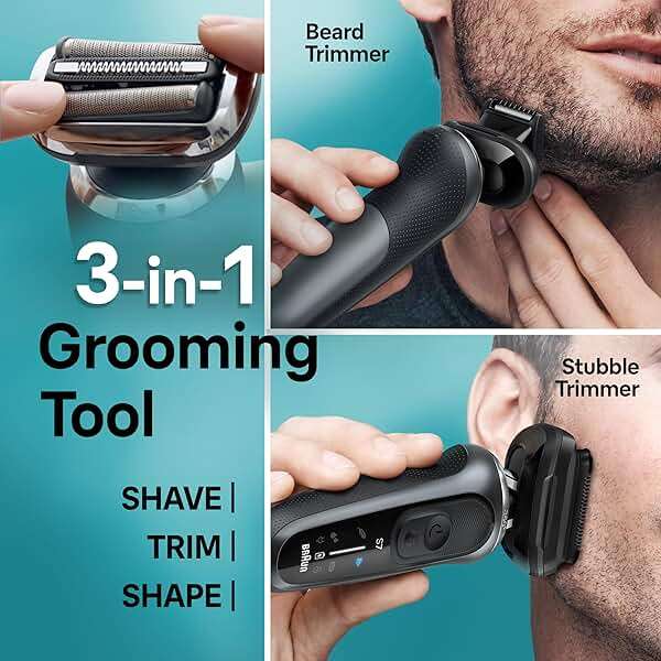 Braun Series 7 Electric Shaver for Men, Wet & Dry Foil Razor, 4-in-1 SmartCare Clean & Charge Center, Beard Trimmer Attachment, Stubble Attachment, Travel Case, Grey 7185cc - Image 4