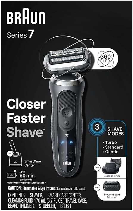 Braun Series 7 Electric Shaver for Men, Wet & Dry Foil Razor, 4-in-1 SmartCare Clean & Charge Center, Beard Trimmer Attachment, Stubble Attachment, Travel Case, Grey 7185cc - Image 10