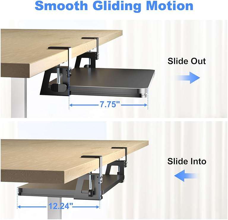XINLEI Keyboard Tray Under Desk Large C-Clamp 25.6” (30” Including Clamps) x 11.8” Slide-Out Platform Computer Drawer Pull Out Keyboard & Mouse Tray Black DSF4 - Image 4