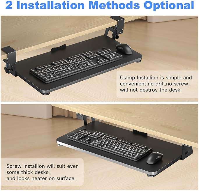 XINLEI Keyboard Tray Under Desk Large C-Clamp 25.6” (30” Including Clamps) x 11.8” Slide-Out Platform Computer Drawer Pull Out Keyboard & Mouse Tray Black DSF4 - Image 6