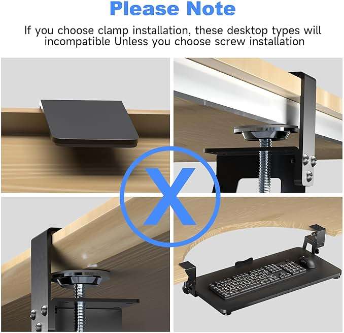 XINLEI Keyboard Tray Under Desk Large C-Clamp 25.6” (30” Including Clamps) x 11.8” Slide-Out Platform Computer Drawer Pull Out Keyboard & Mouse Tray Black DSF4 - Image 7