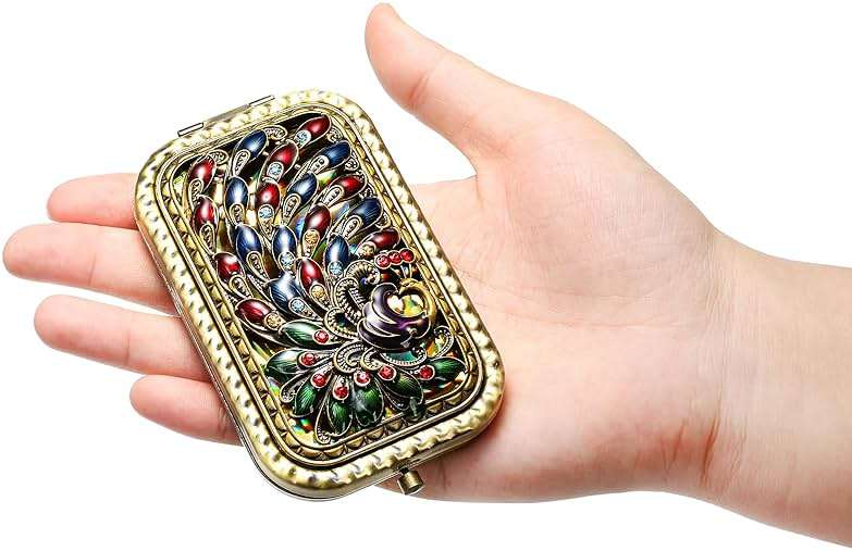 Eorbow 2 Pcs Vintage Foldable Makeup Mirror, Portable Cosmetic Pocket Mirror, Double Sided Butterfly Peacock Vanity Mirror, Metal Compact Small Folding Travel Mirror for Woman Girls - Image 4