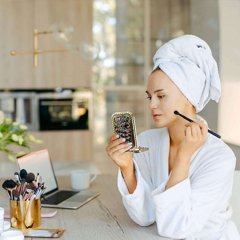 Eorbow 2 Pcs Vintage Foldable Makeup Mirror, Portable Cosmetic Pocket Mirror, Double Sided Butterfly Peacock Vanity Mirror, Metal Compact Small Folding Travel Mirror for Woman Girls - Image 7