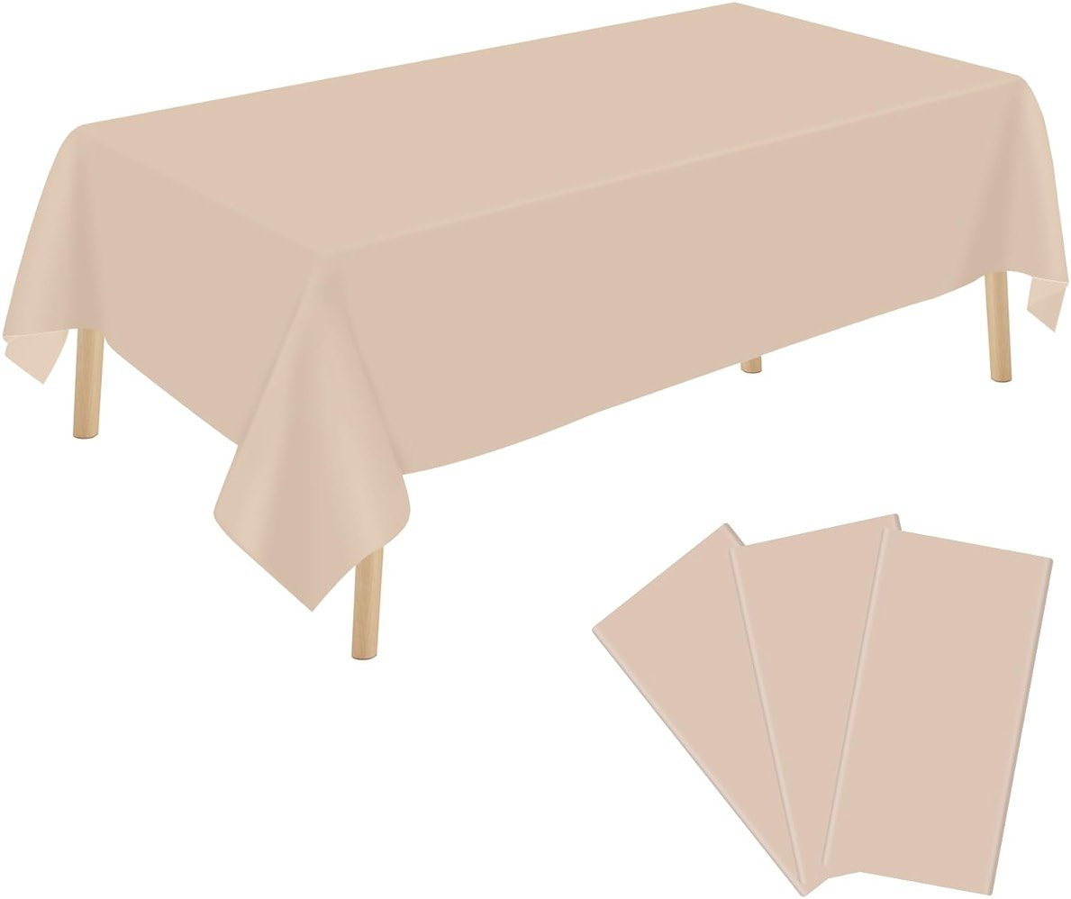 YSYJ 3 Pack Beige Plastic Tablecloth Disposable Rectangular Table Cloth 54 x 108 Inch Table Cover for Parties - Product Image