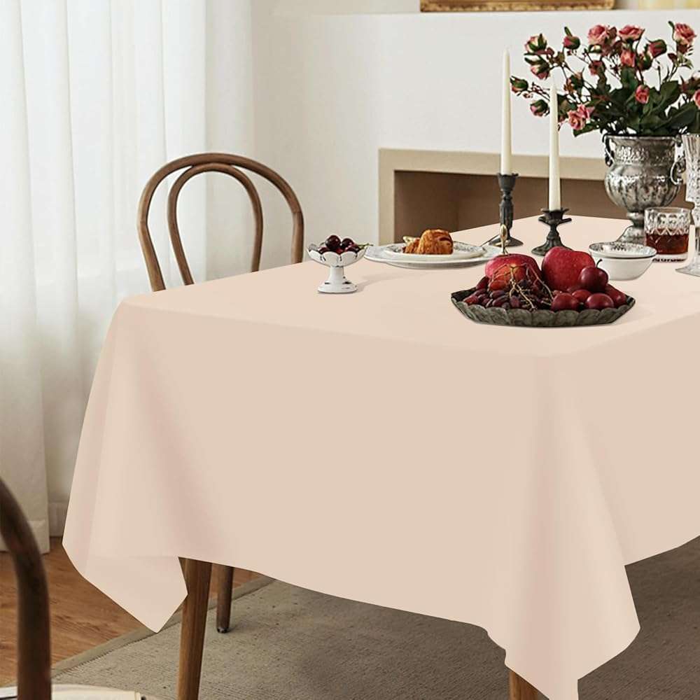 YSYJ 3 Pack Beige Plastic Tablecloth Disposable Rectangular Table Cloth 54 x 108 Inch Table Cover for Parties - Image 2