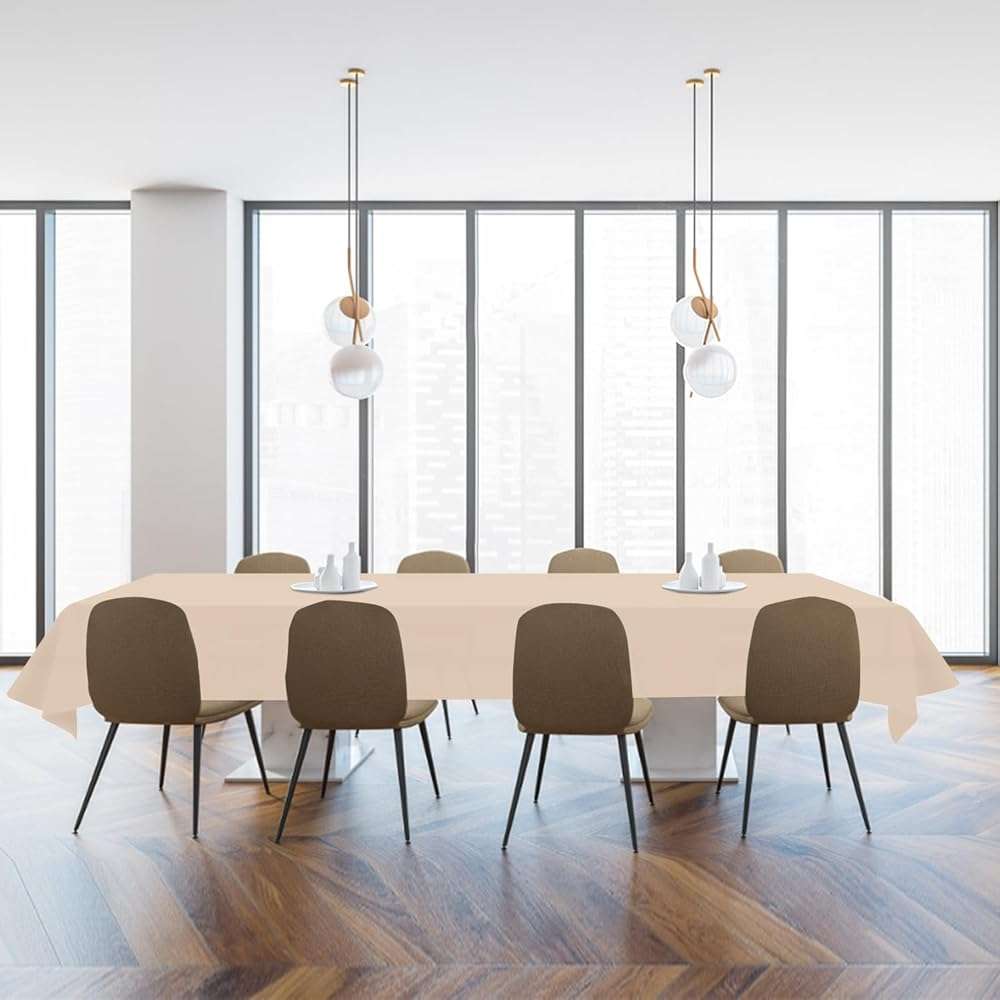 YSYJ 3 Pack Beige Plastic Tablecloth Disposable Rectangular Table Cloth 54 x 108 Inch Table Cover for Parties - Image 7