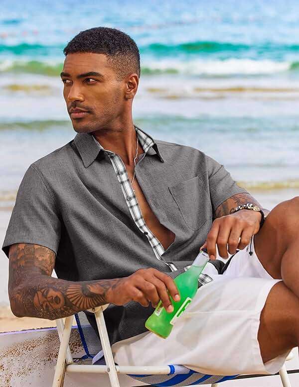 COOFANDY Men's Button Down Shirts Short Sleeve Casual Summer Beach Vacation Wedding Shirt with Pocket - Image 4