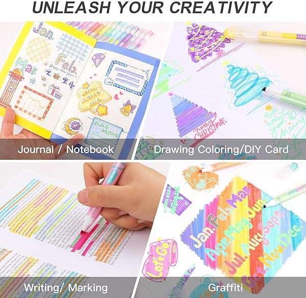 HANKU Color Layering Double Sided Markers, 16pcs 32 Colors Dual Tip Magic Markers, Broad and Fine Tips, Color Changing Washable Markers, Dry-Quickly Non-Toxic Pens for Bullet Journal, Coloring Books - Image 5